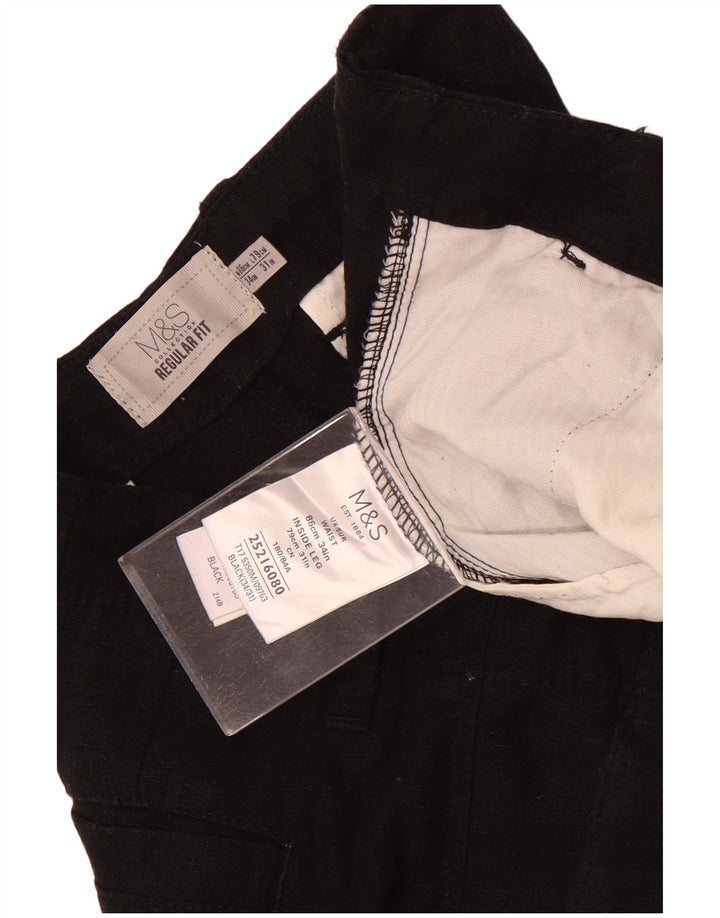 Calça Chino Masculina Marks & Spencer Regular Fit W34 L31 Linho Preto