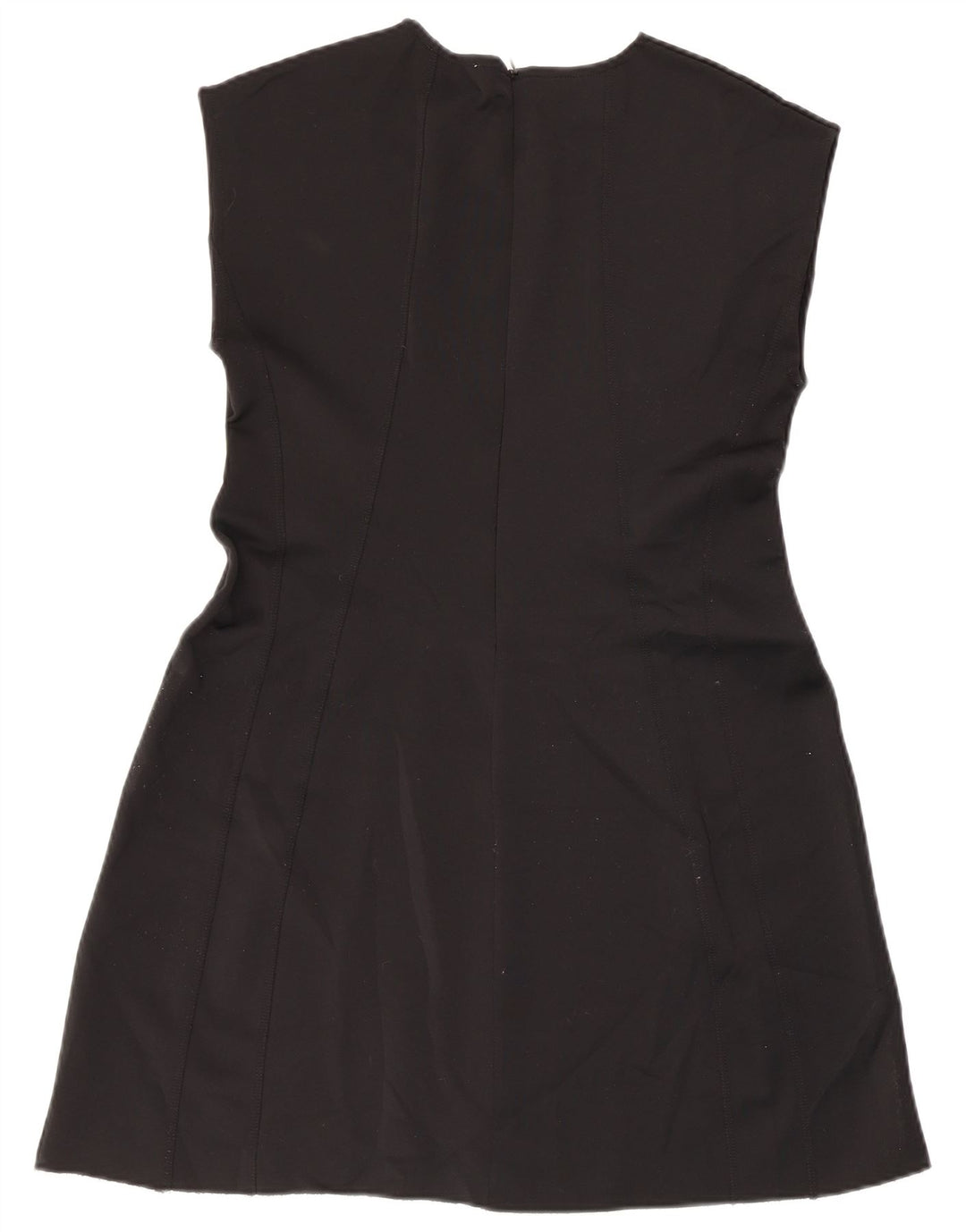Vestido feminino Zara sem mangas evasê UK 14 grande poliéster preto