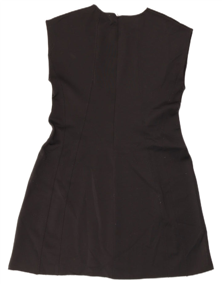 Vestido feminino Zara sem mangas evasê UK 14 grande poliéster preto