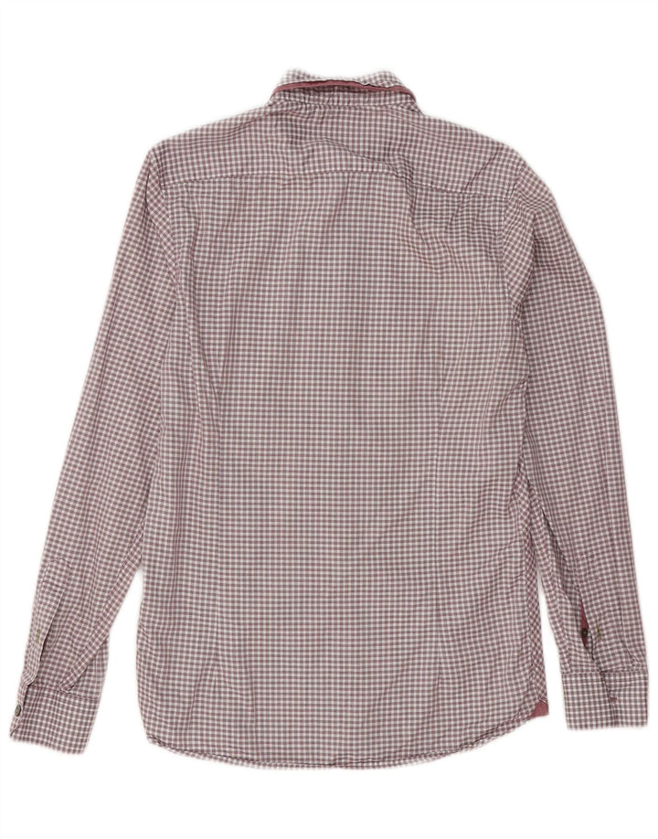 Camisa masculina Ted Baker tamanho 2 pequeno algodão gingham cor de vinho
