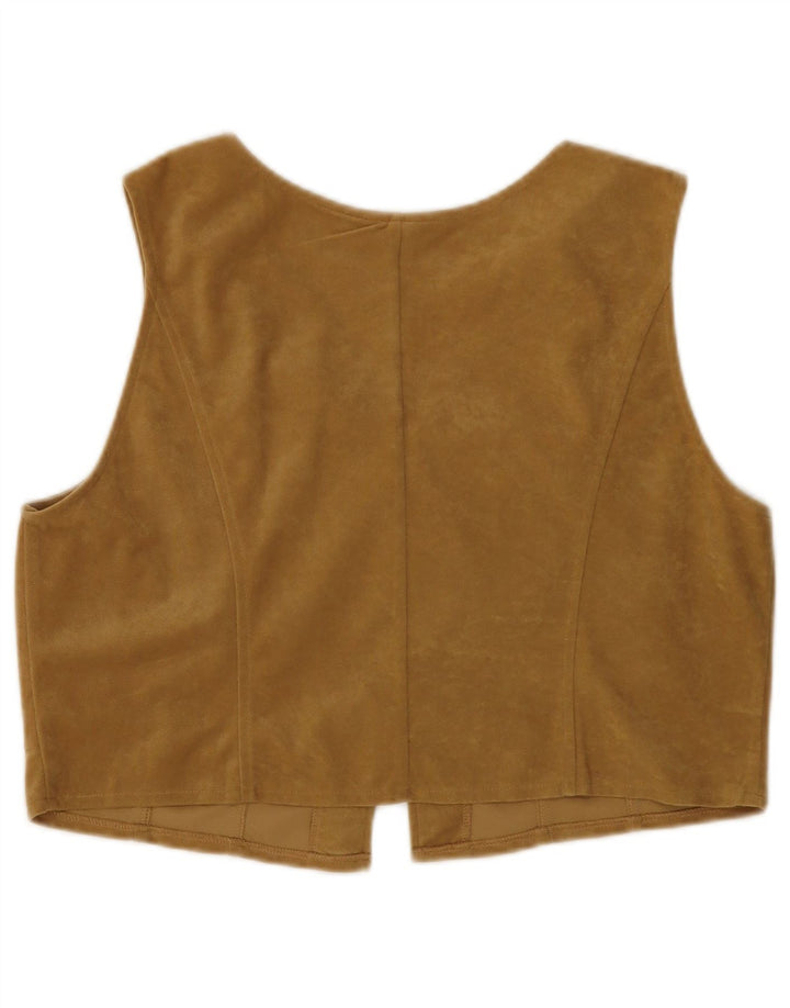 Colete feminino de veludo WOODPECKER Reino Unido 16 grande poliéster bege