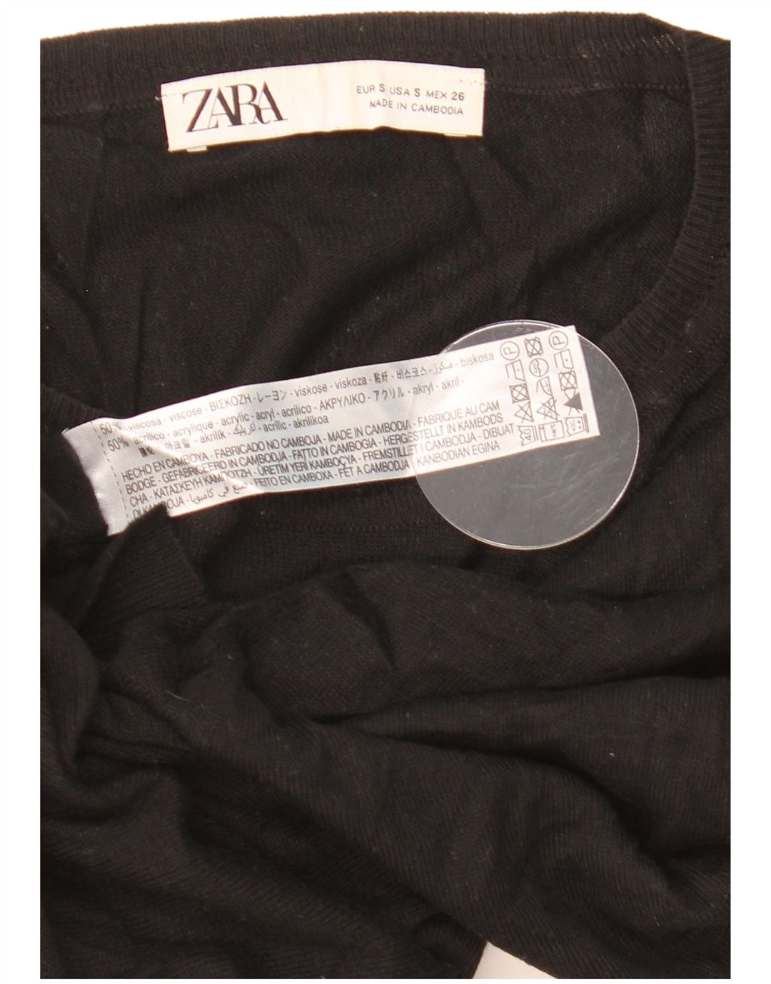 Zara Suéter feminino oversized com gola redonda Reino Unido 10 pequeno preto viscose