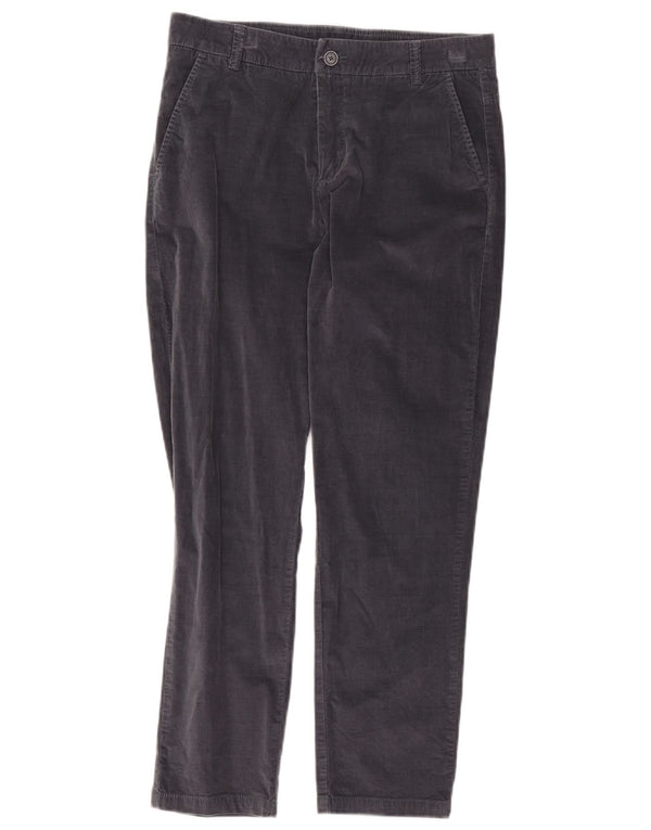 Calça feminina reta de veludo Benetton UK 10 pequena W30 L25 algodão cinza