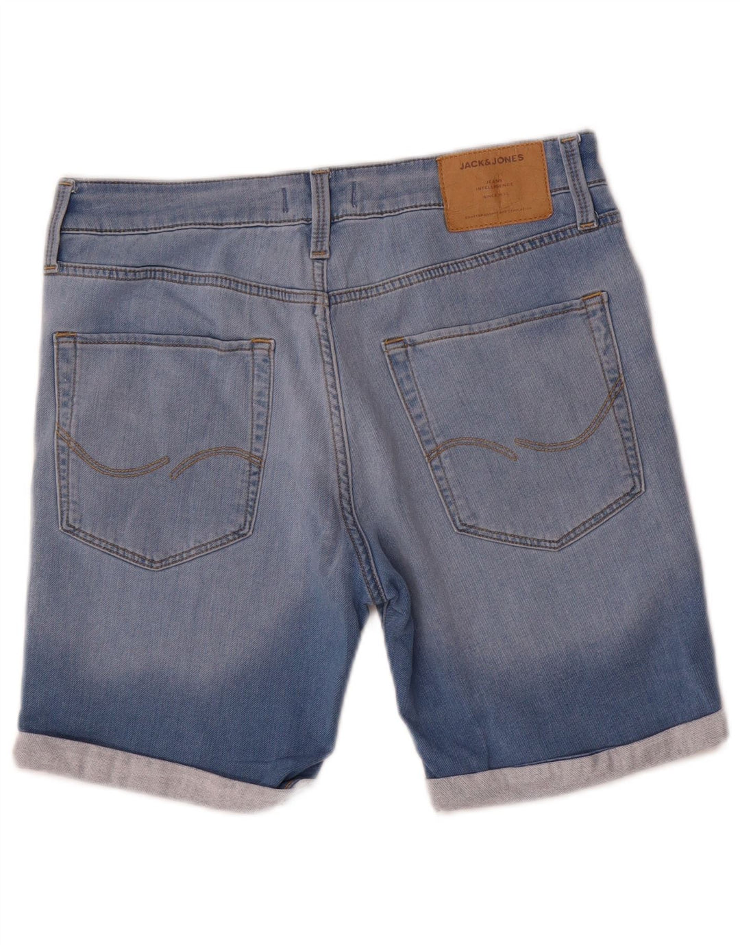 Shorts jeans masculinos Jack & Jones desgastados médio W32 algodão azul