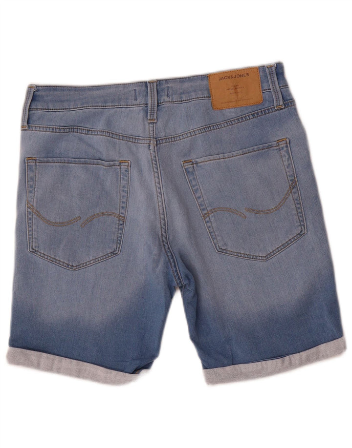 Shorts jeans masculinos Jack & Jones desgastados médio W32 algodão azul