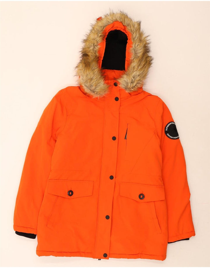 Jaqueta de esqui com capuz feminina Superdry UK 12 poliéster laranja médio