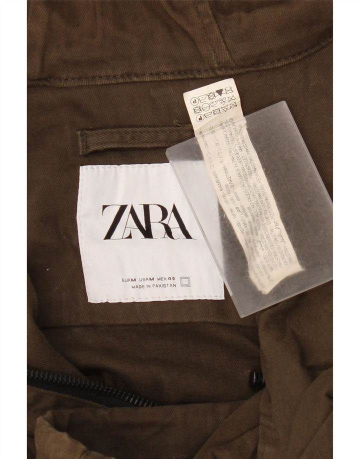 Jaqueta bomber masculina Zara com capuz Reino Unido 38 algodão cáqui médio
