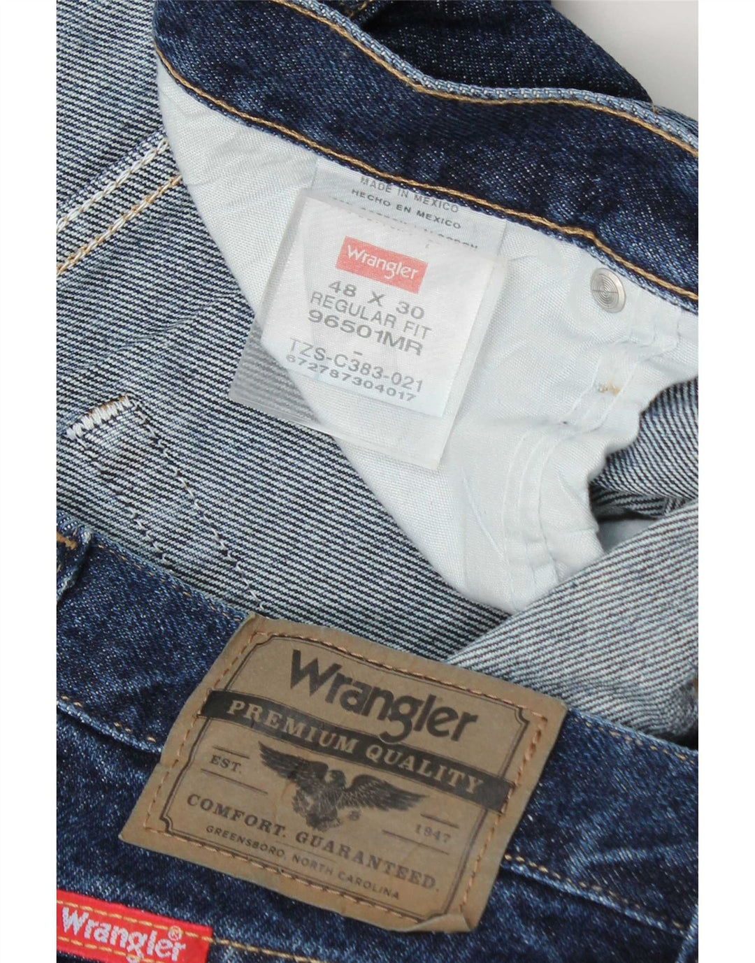 Wrangler masculino regular fit jeans reto W48 L30 algodão azul