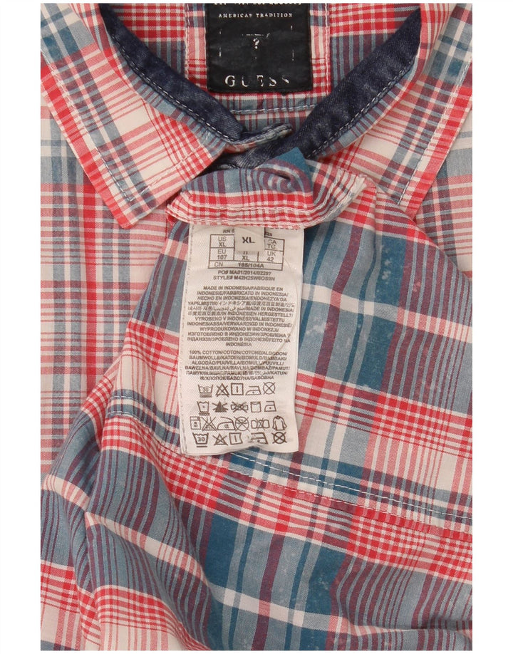 Camisa masculina de manga curta Guess XL de algodão xadrez multicolorido