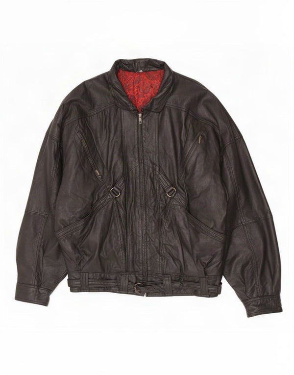 Jaqueta de couro masculina vintage IT 52 XL preta