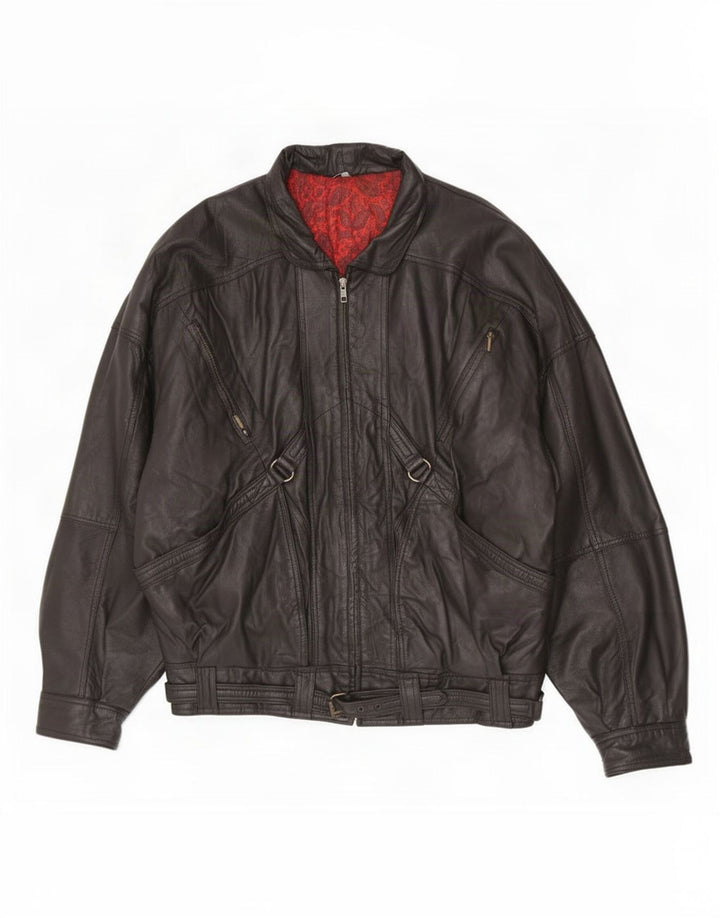 Jaqueta de couro masculina vintage IT 52 XL preta