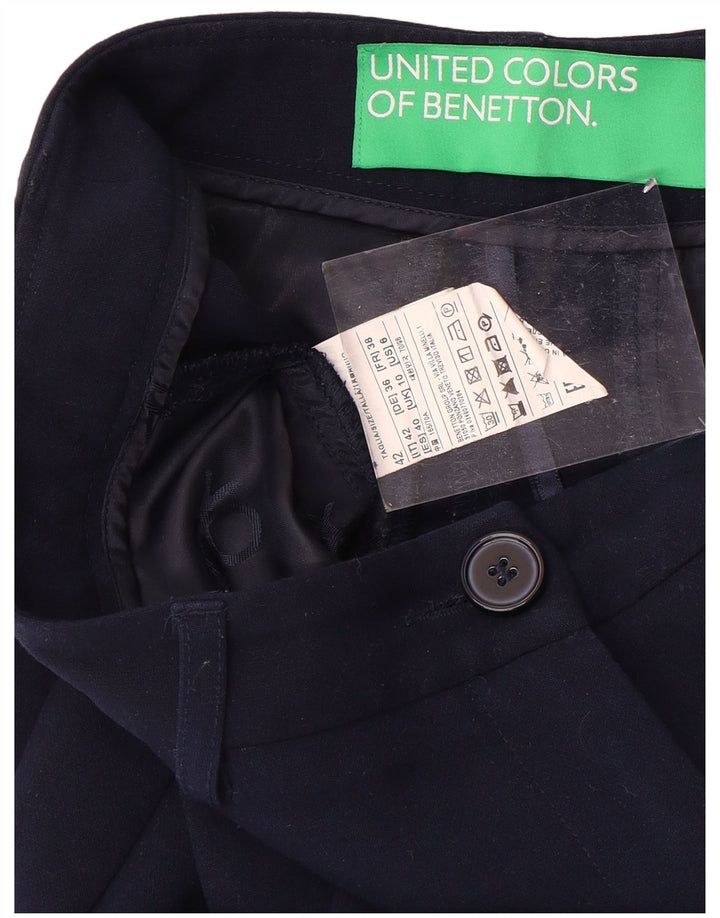 Calça feminina BENETTON Slim Suit UK 10 pequena W30 L26 azul marinho poliéster