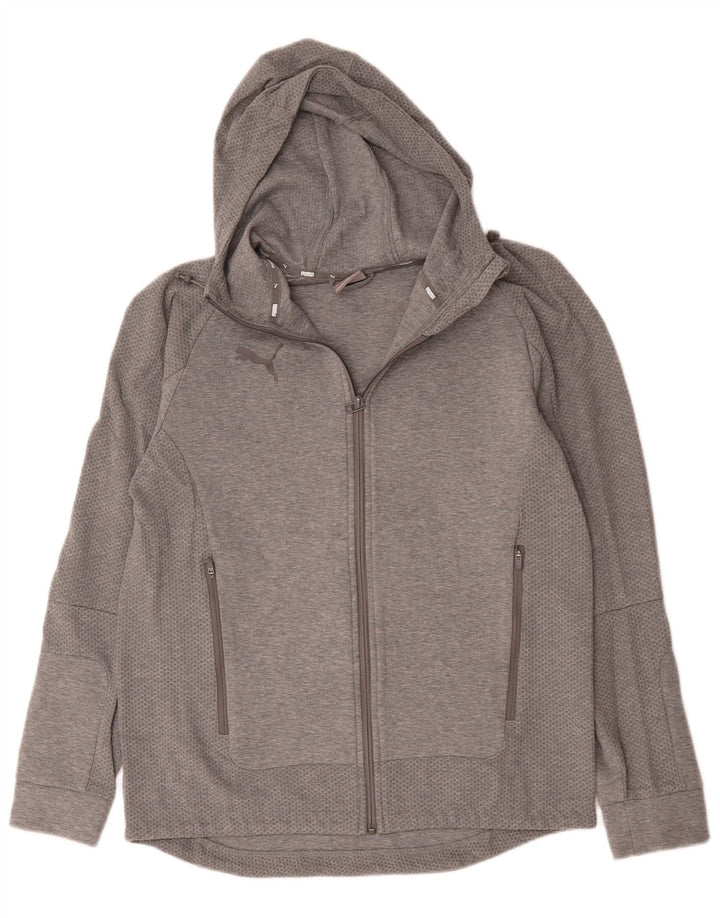 Suéter masculino Puma com capuz e zíper grande cinza manchado de viscose