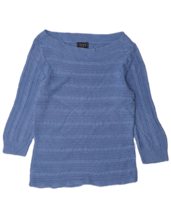 Suéter feminino CHAPS manga 3/4 com gola canoa Reino Unido 16 grande algodão azul