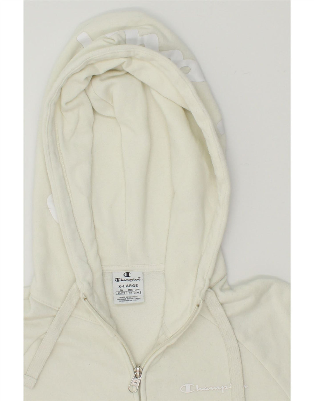 CHAMPION Womens Graphic Zip Hoodie Sweater UK 18 XL White Cotton Vintage Champion and Second-Hand Champion from Messina Hembry 