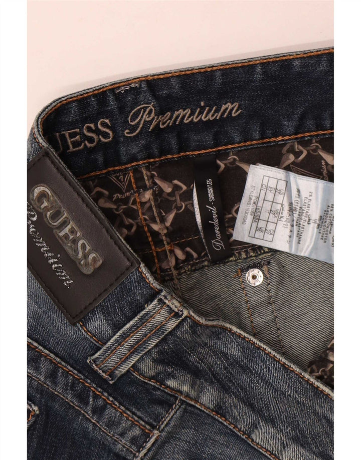 Guess Jeans femininos desgastados slim W29 L32 algodão azul
