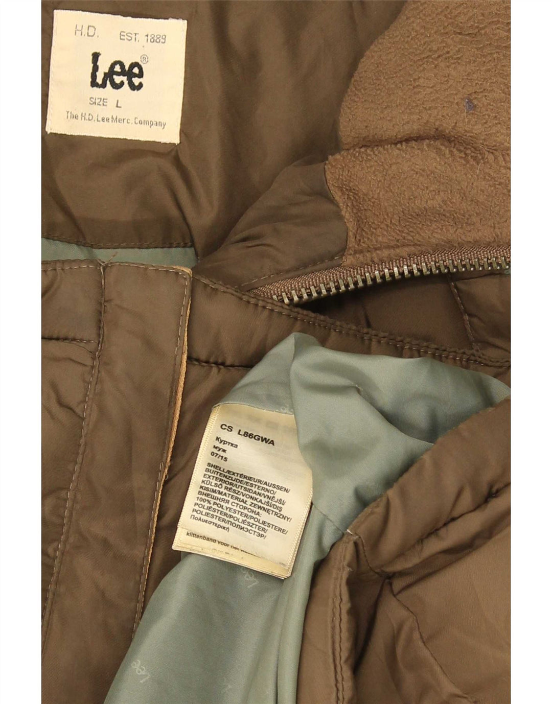 Jaqueta masculina acolchoada com capuz Lee UK 40 grande poliéster marrom