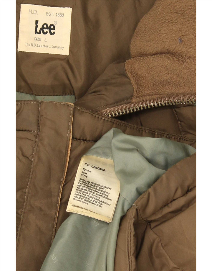 Jaqueta masculina acolchoada com capuz Lee UK 40 grande poliéster marrom
