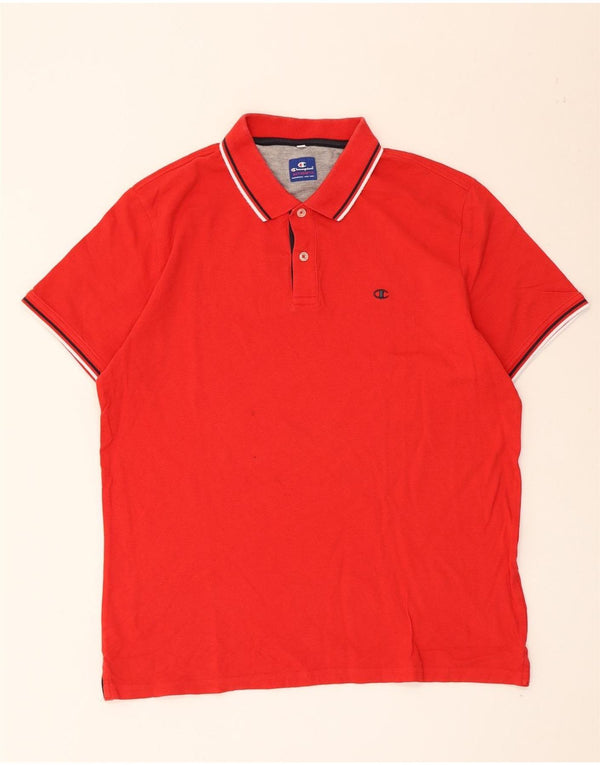 Camisa polo masculina Champion grande listrada vermelha de algodão