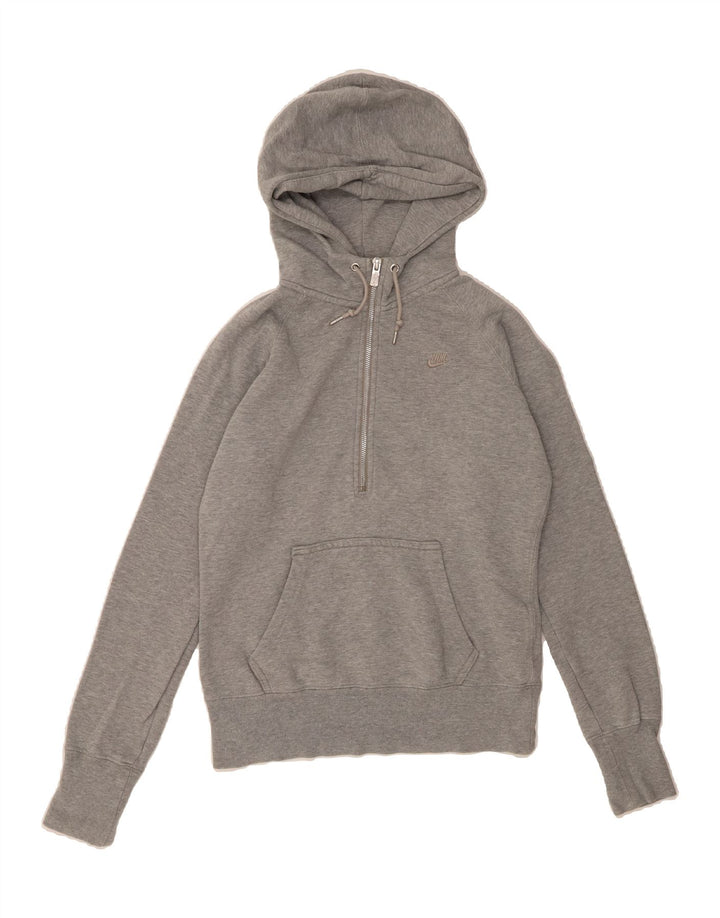 NIKE Womens Zip Neck Hoodie Jumper Size 12 Medium Grey Cotton Vintage Nike and Second-Hand Nike from Messina Hembry 