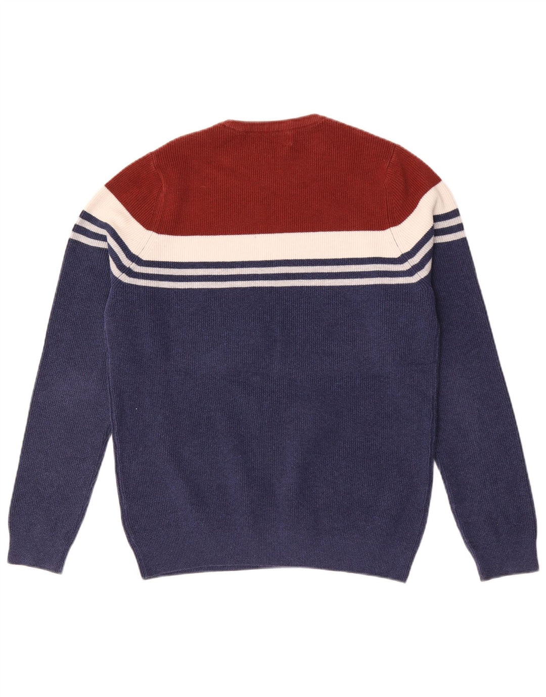 Suéter masculino Marks & Spencer com gola redonda, bloco colorido azul marinho médio