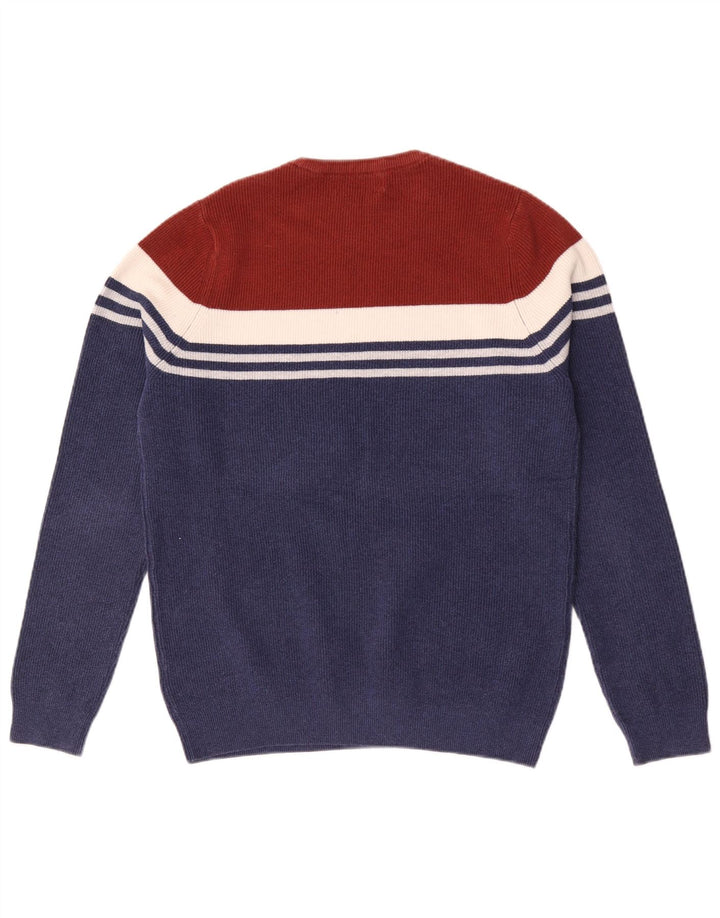 Suéter masculino Marks & Spencer com gola redonda, bloco colorido azul marinho médio