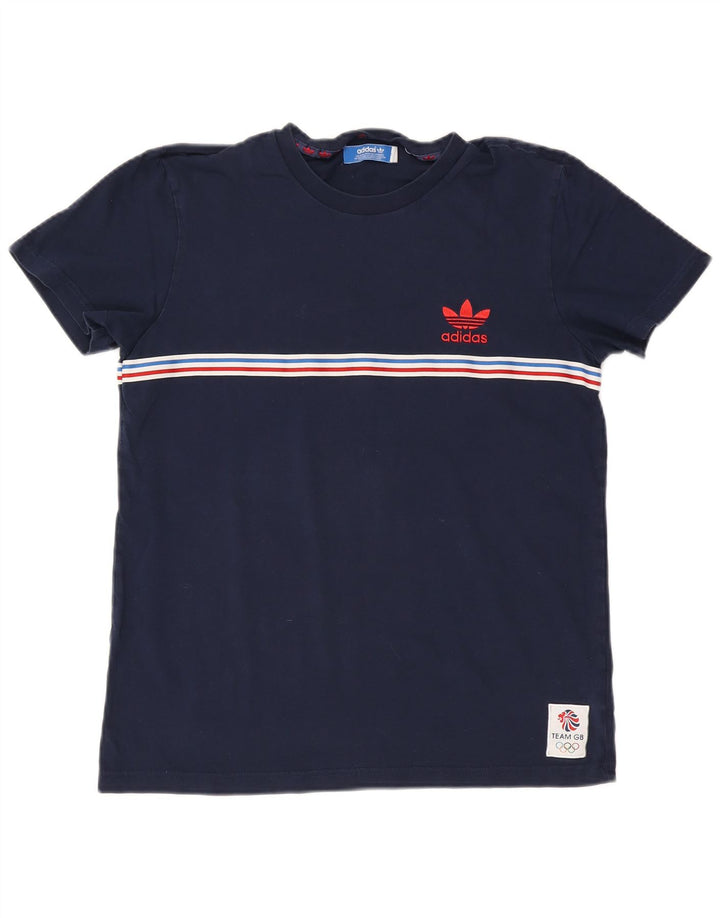 Adidas Camiseta Masculina Top Médio Azul Marinho Listrado Algodão