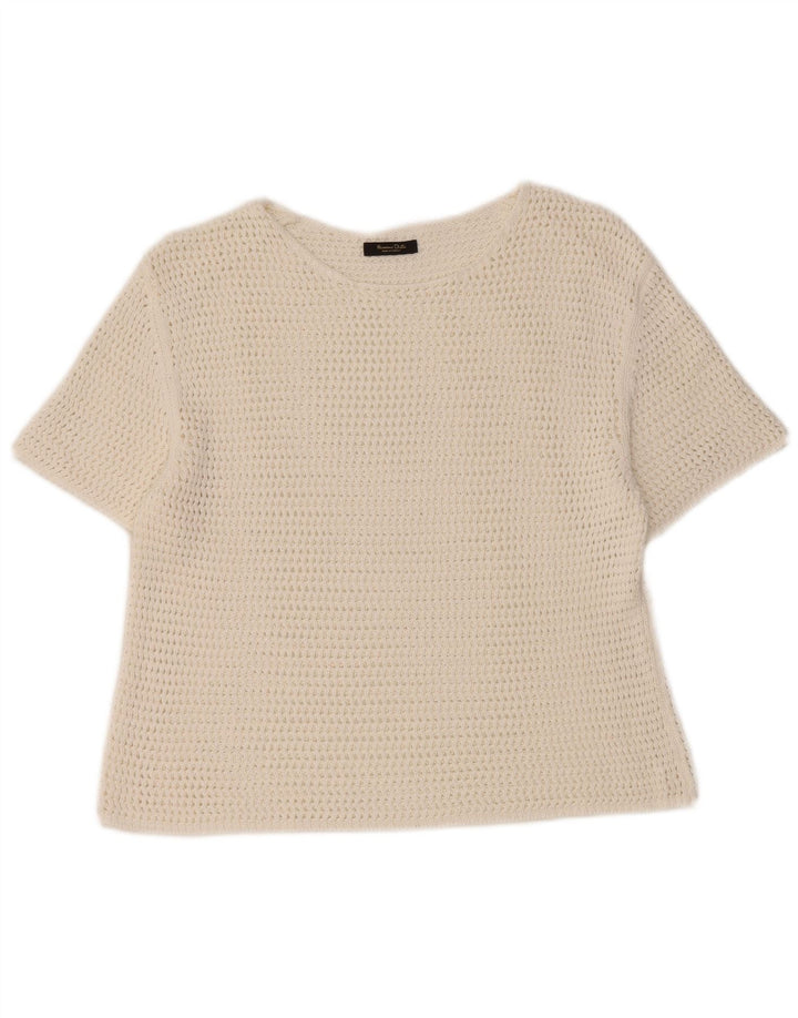 Blusa feminina de crochê Massimo Dutti Top Reino Unido 12 médio branco