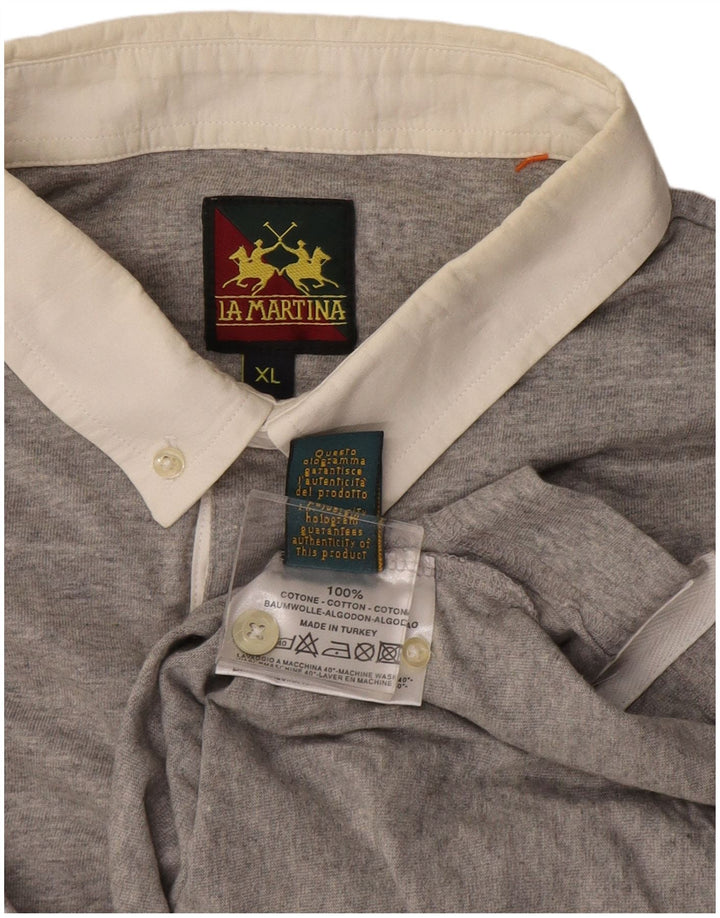 Camisa polo masculina de manga comprida La Martina XL cinza algodão