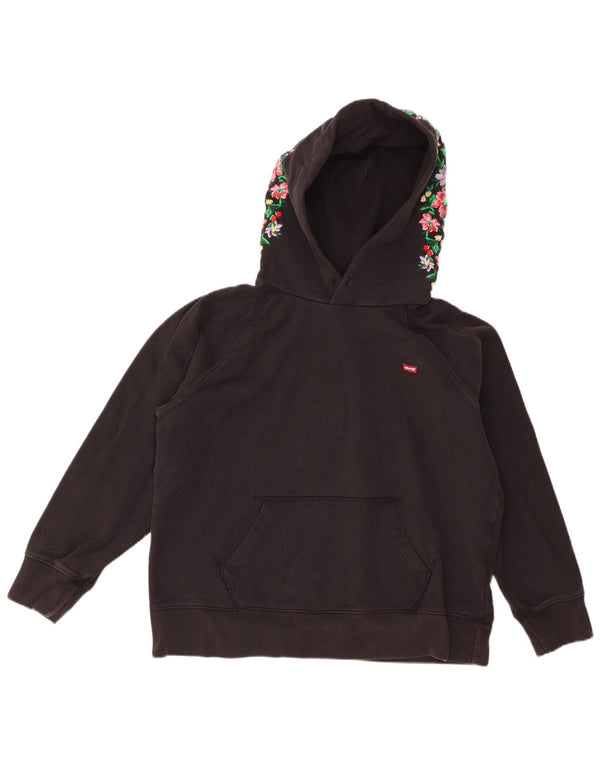 Moletom com capuz feminino Levi's UK 14 algodão floral preto médio