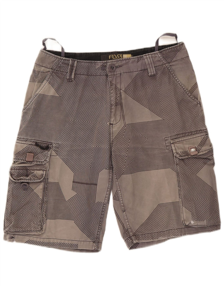 Shorts cargo masculino Fly53 W34 grande algodão geométrico cinza