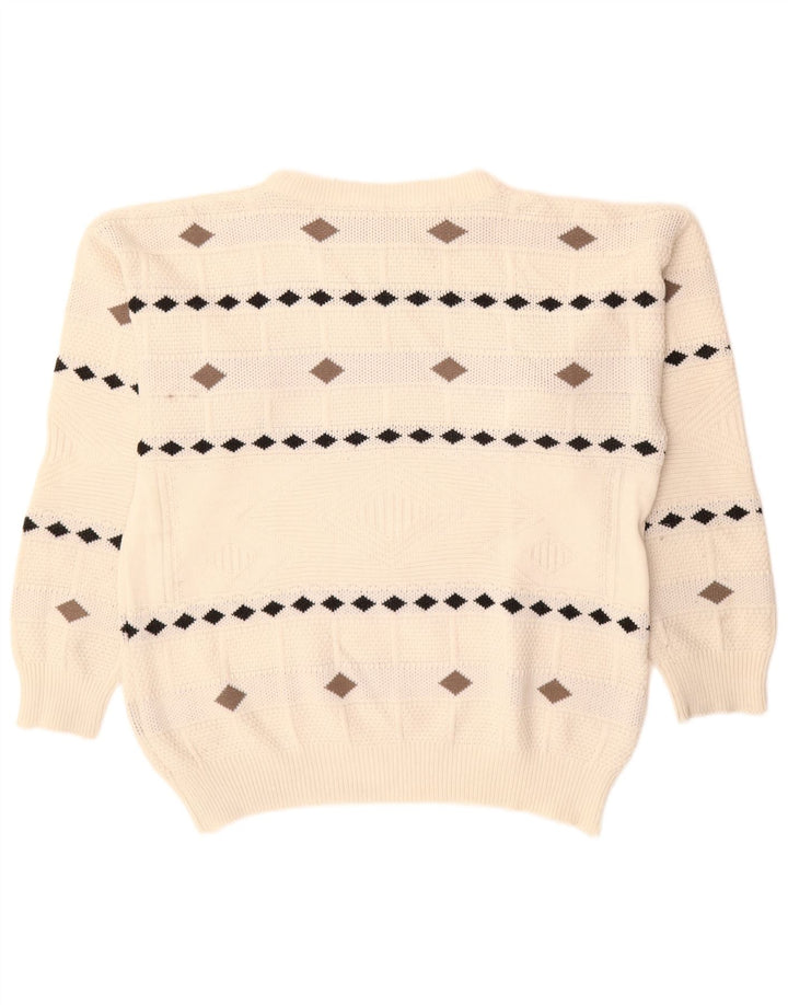 Suéter vintage masculino com gola redonda XL branco Argyle/Diamante