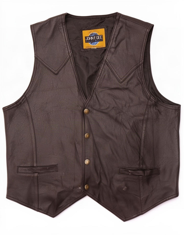 Colete de couro masculino John F Gee grande preto