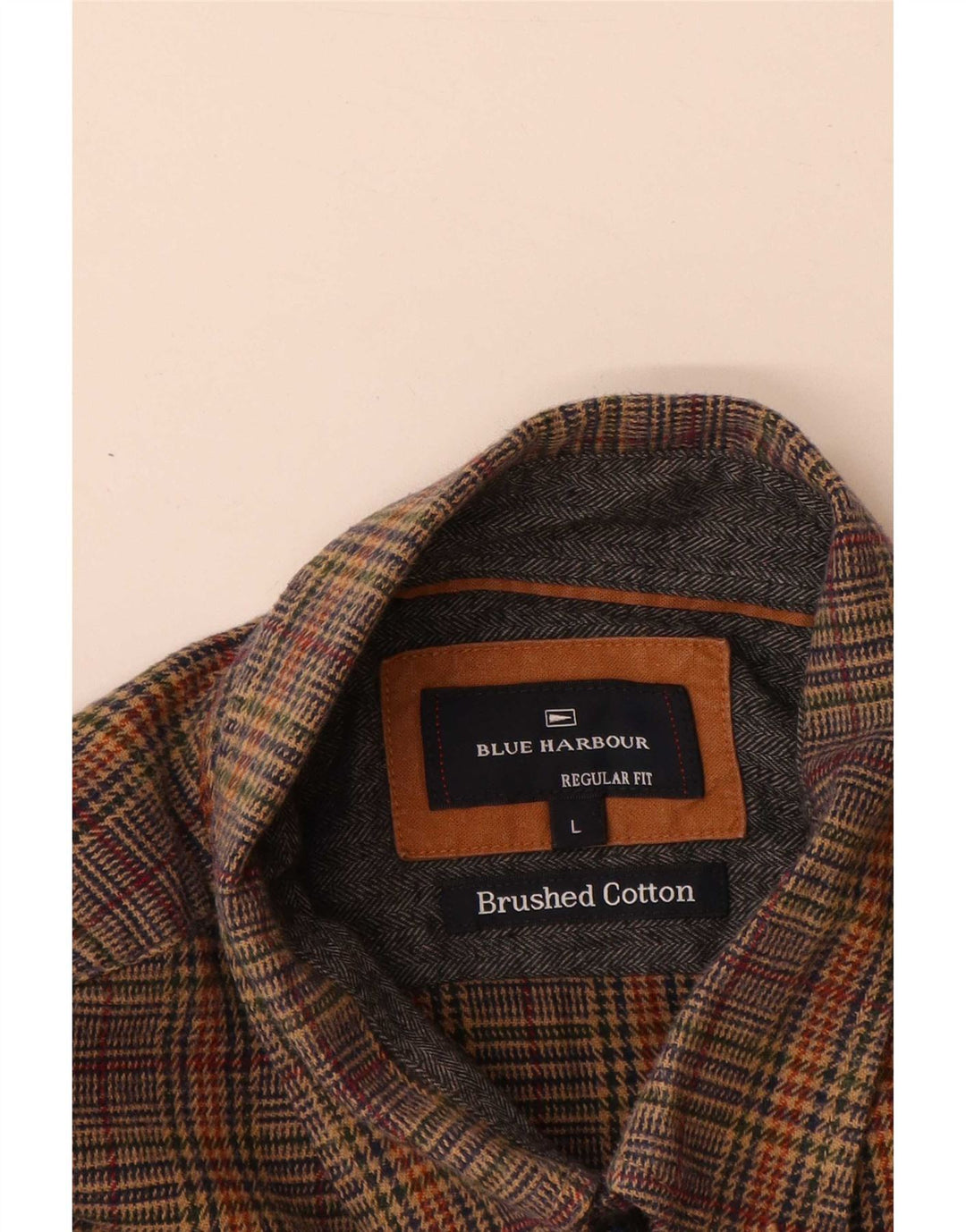 Camisa masculina de flanela Blue Harbor da Marks & Spencer grande marrom houndstooth