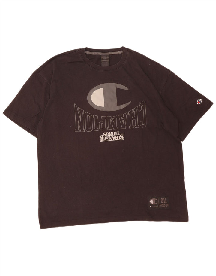 Campeão Mens Stranger Things Graphic Camiseta Top XL Preto