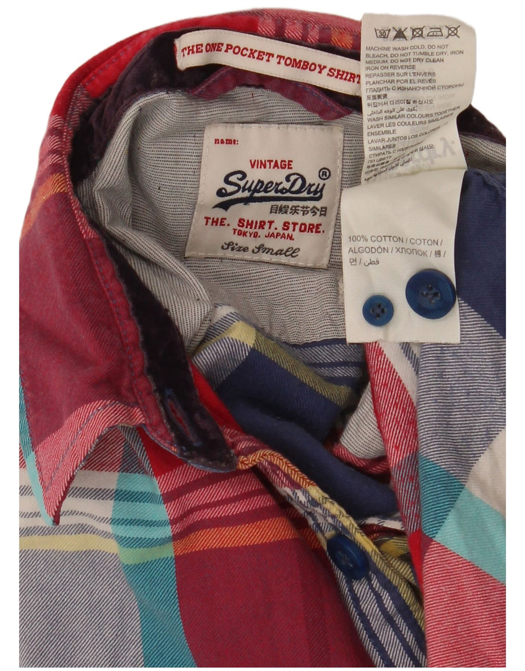 Camisa de flanela feminina Superdry UK 10 pequena algodão xadrez multicolorido