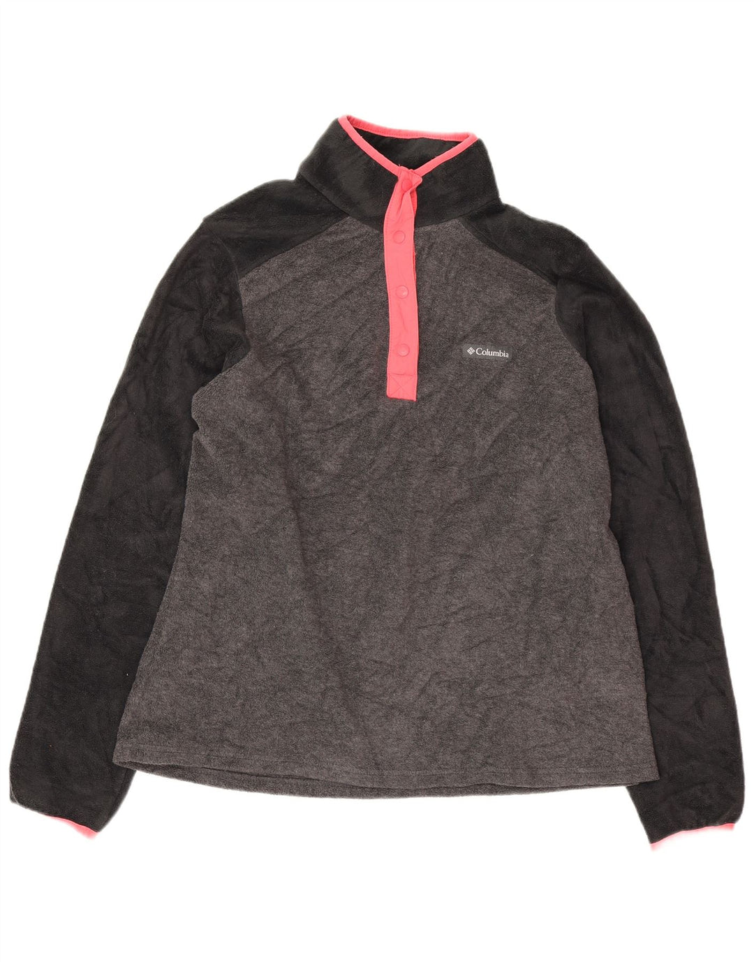 Suéter feminino de lã com gola redonda Columbia UK 14 bloco colorido cinza médio