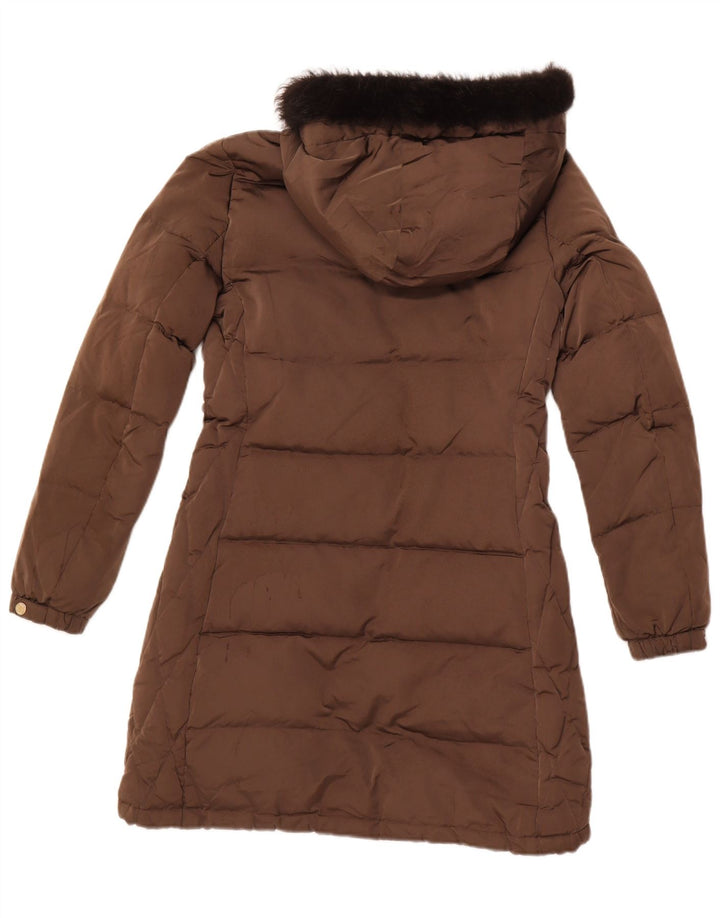 Casaco acolchoado com capuz feminino MASSIMO DUTTI Reino Unido 10 pequeno poliéster marrom