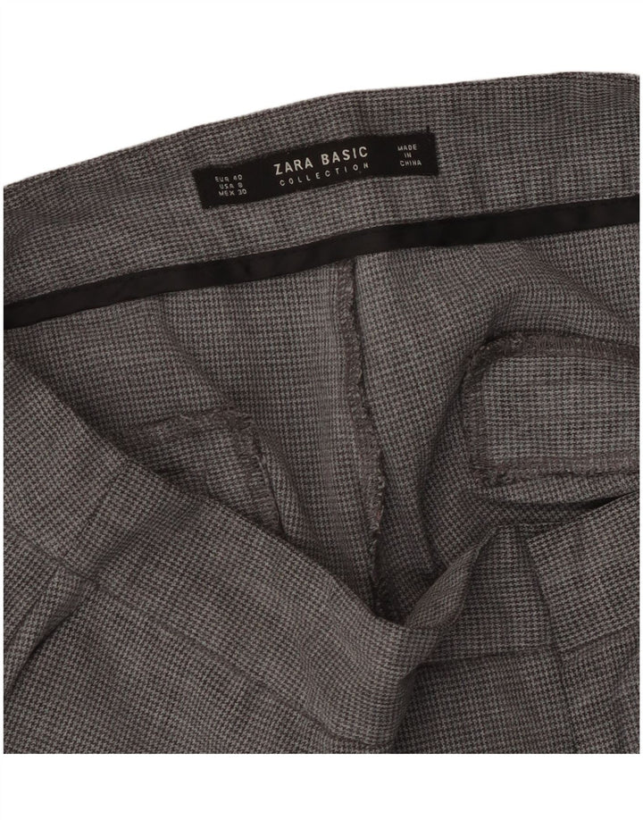 Calça Chino Reta Feminina Zara EU 40 Médio W30 L27 Cinza Houndstooth