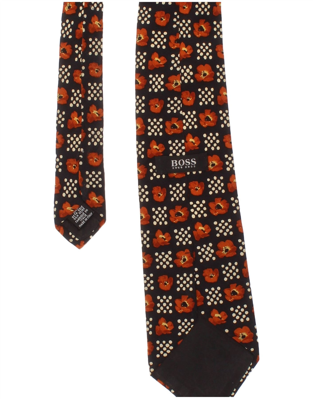 Gravata masculina Hugo Boss tamanho único preto floral de seda clássico
