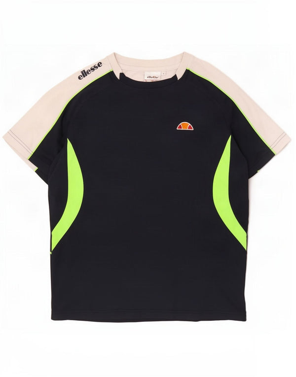 Ellesse Camiseta masculina gráfica top pequeno azul marinho colorblock poliéster