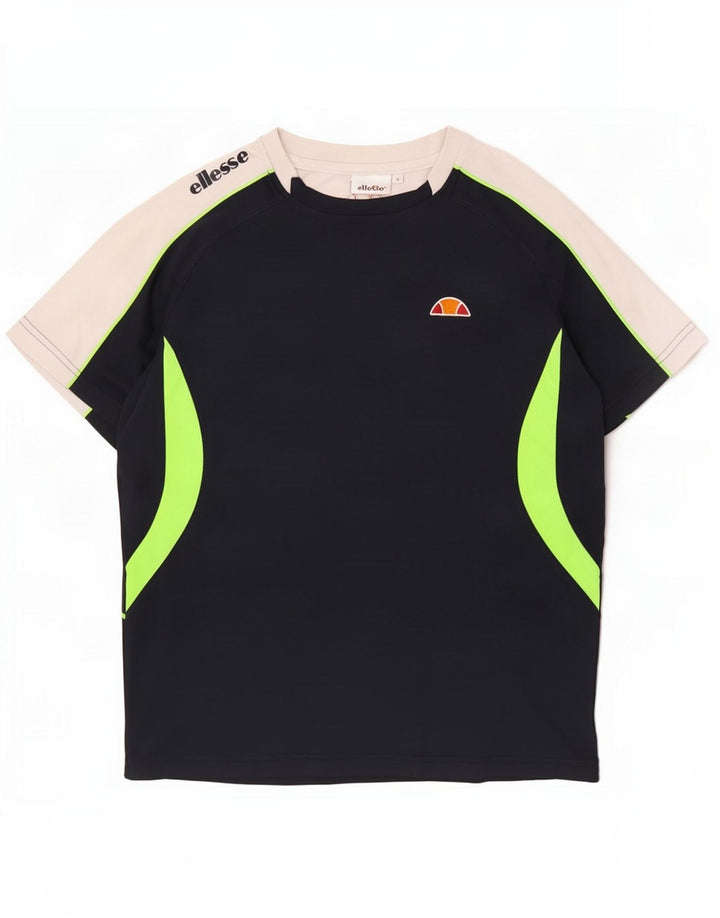 Ellesse Camiseta masculina gráfica top pequeno azul marinho colorblock poliéster