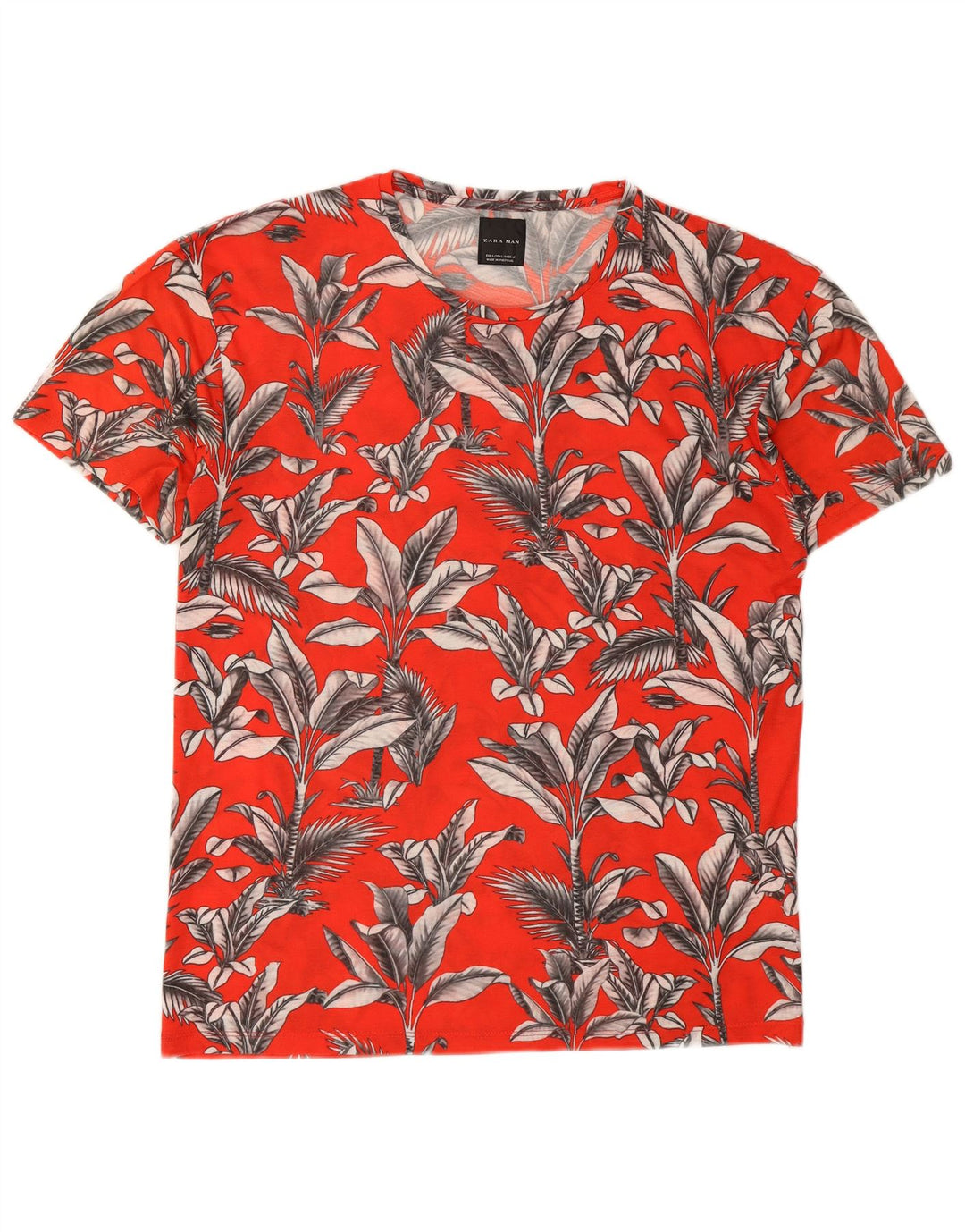Camiseta masculina Zara Top grande floral vermelho