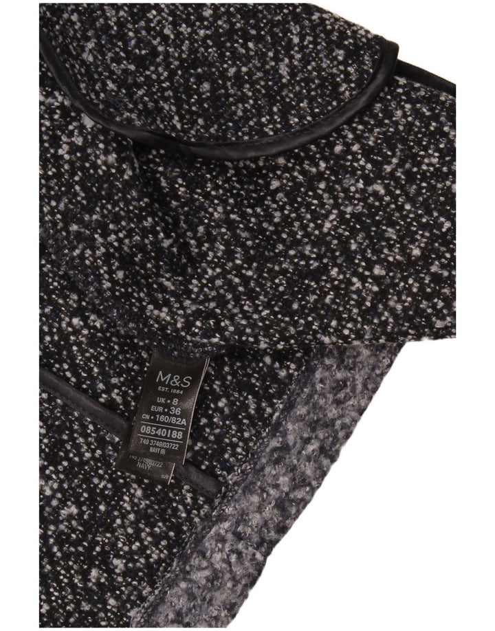 Sobretudo aberto feminino Marks & Spencer Reino Unido 8 pequeno poliéster manchado azul marinho