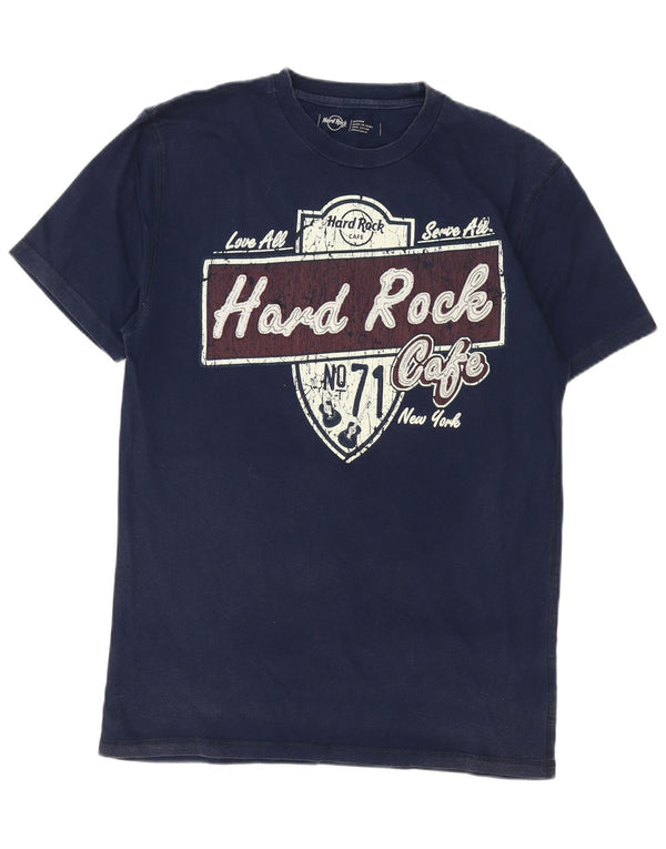 Camiseta masculina Hard Rock Cafe New York Graphic Top Médio Algodão Azul Marinho