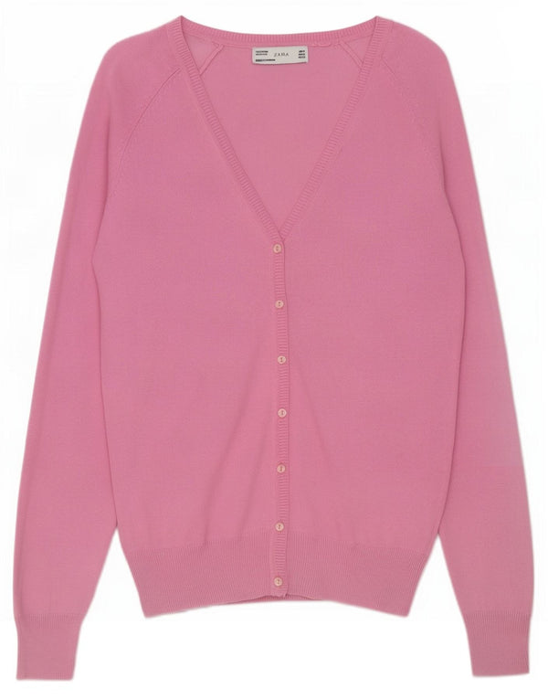 Suéter cardigã feminino Zara Reino Unido 12 algodão rosa médio