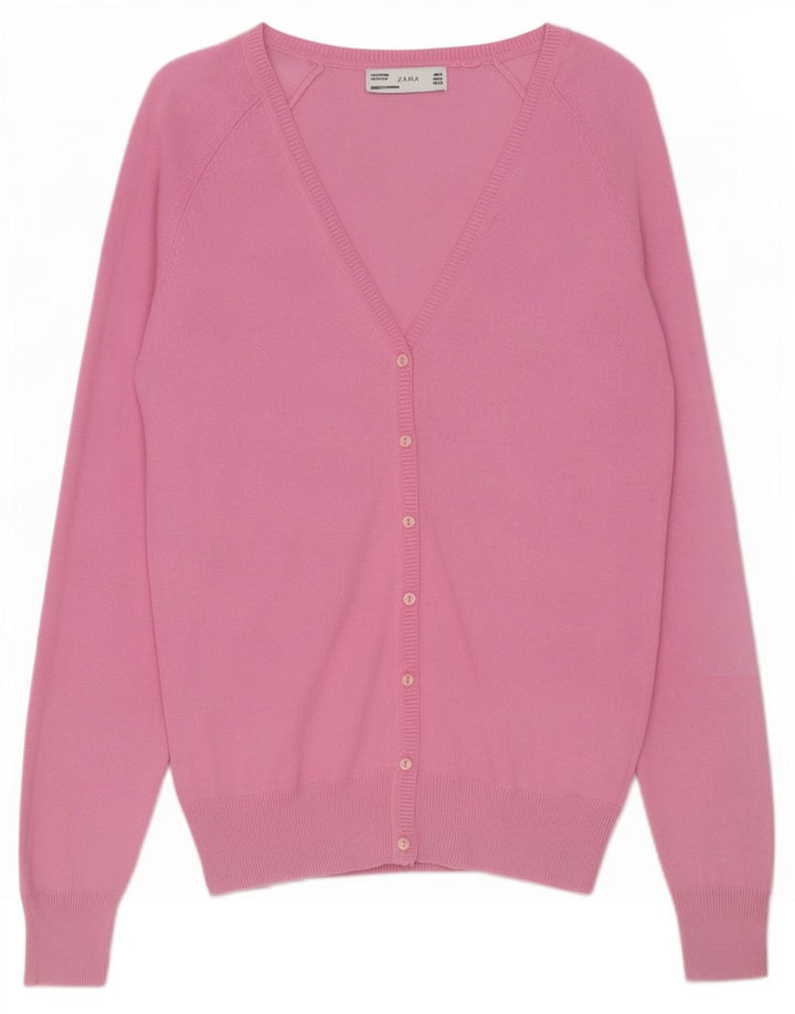 Suéter cardigã feminino Zara Reino Unido 12 algodão rosa médio