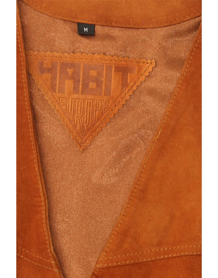 Colete vintage masculino de camurça marrom médio