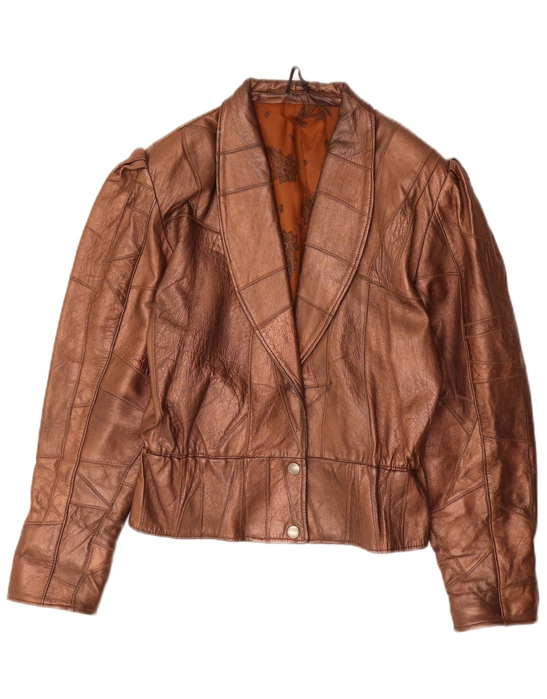 Jaqueta de couro feminina vintage UK 14 marrom médio