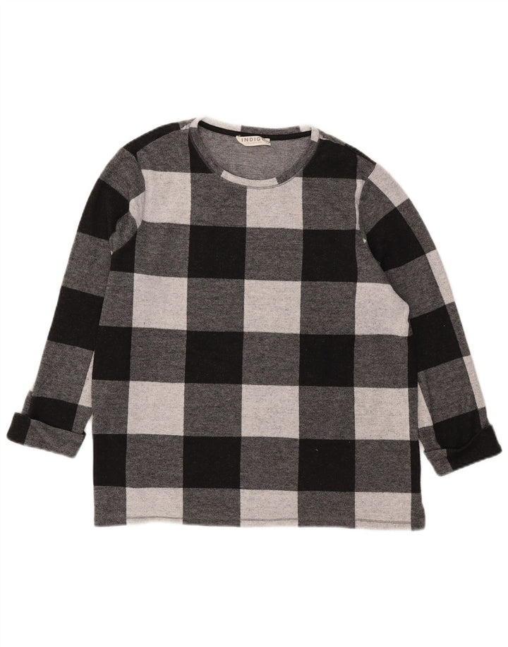 Top feminino Marks & Spencer manga 3/4 UK 18 XL poliéster guingão preto